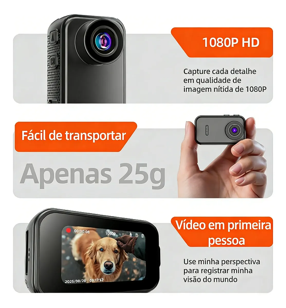 Mini Câmera F2 leve e compacta